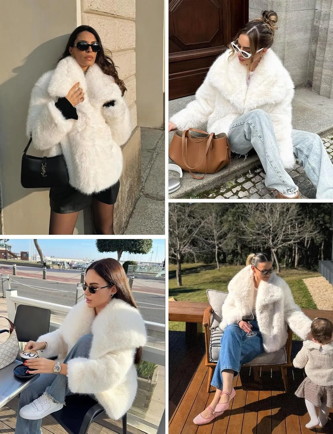Shiyifa Faux Fur Coat for Women Fluffy Faux Fur Jacket Long Sleeve Open Front Cropped Fuzzy Outerwear