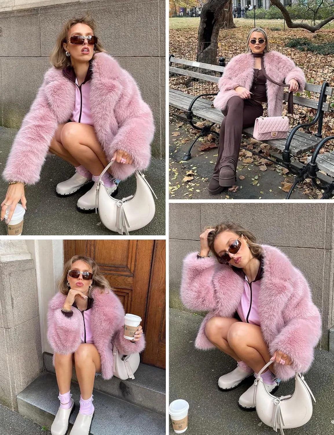 Shiyifa Faux Fur Coat for Women Fluffy Faux Fur Jacket Long Sleeve Open Front Cropped Fuzzy Outerwear