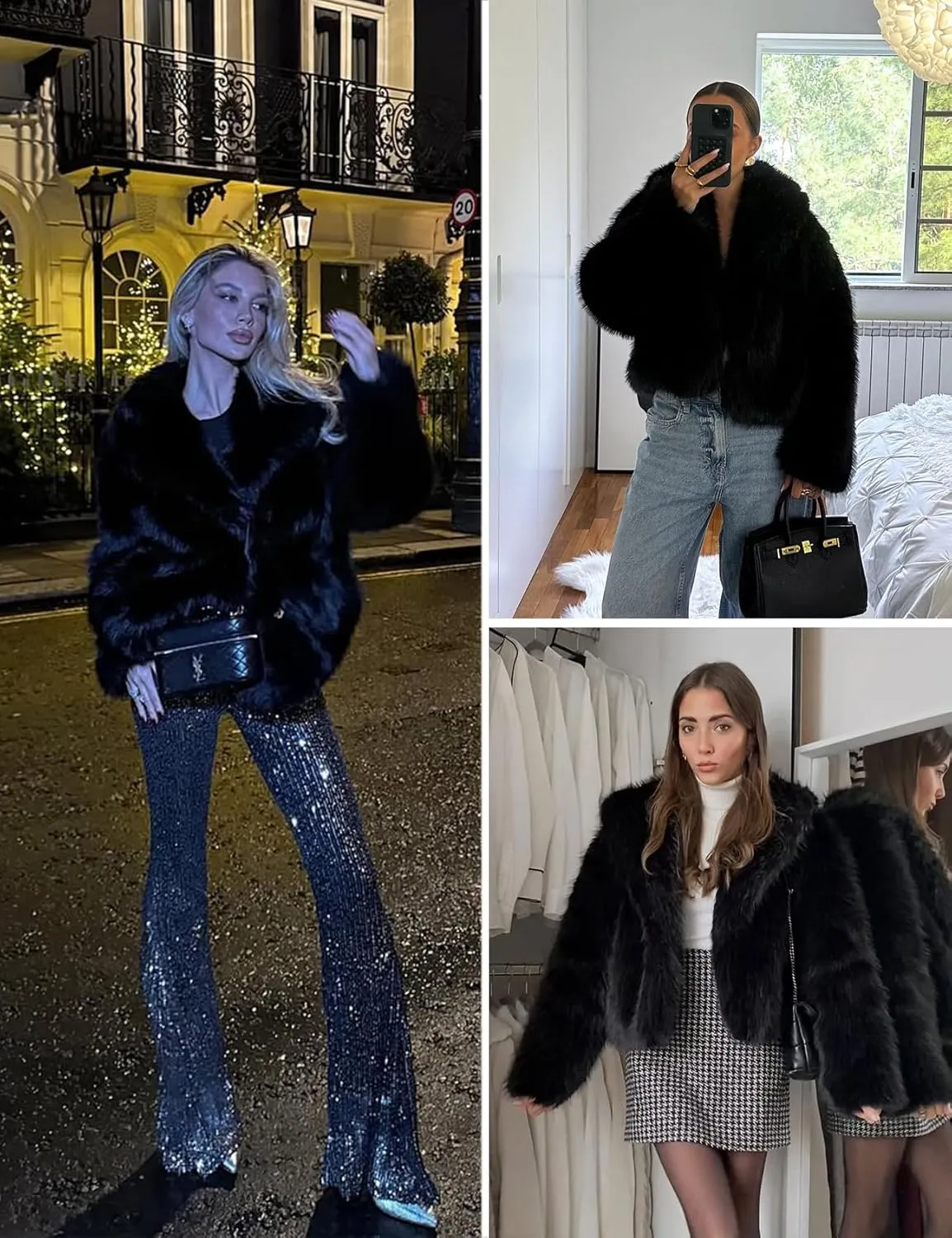 Shiyifa Faux Fur Coat for Women Fluffy Faux Fur Jacket Long Sleeve Open Front Cropped Fuzzy Outerwear