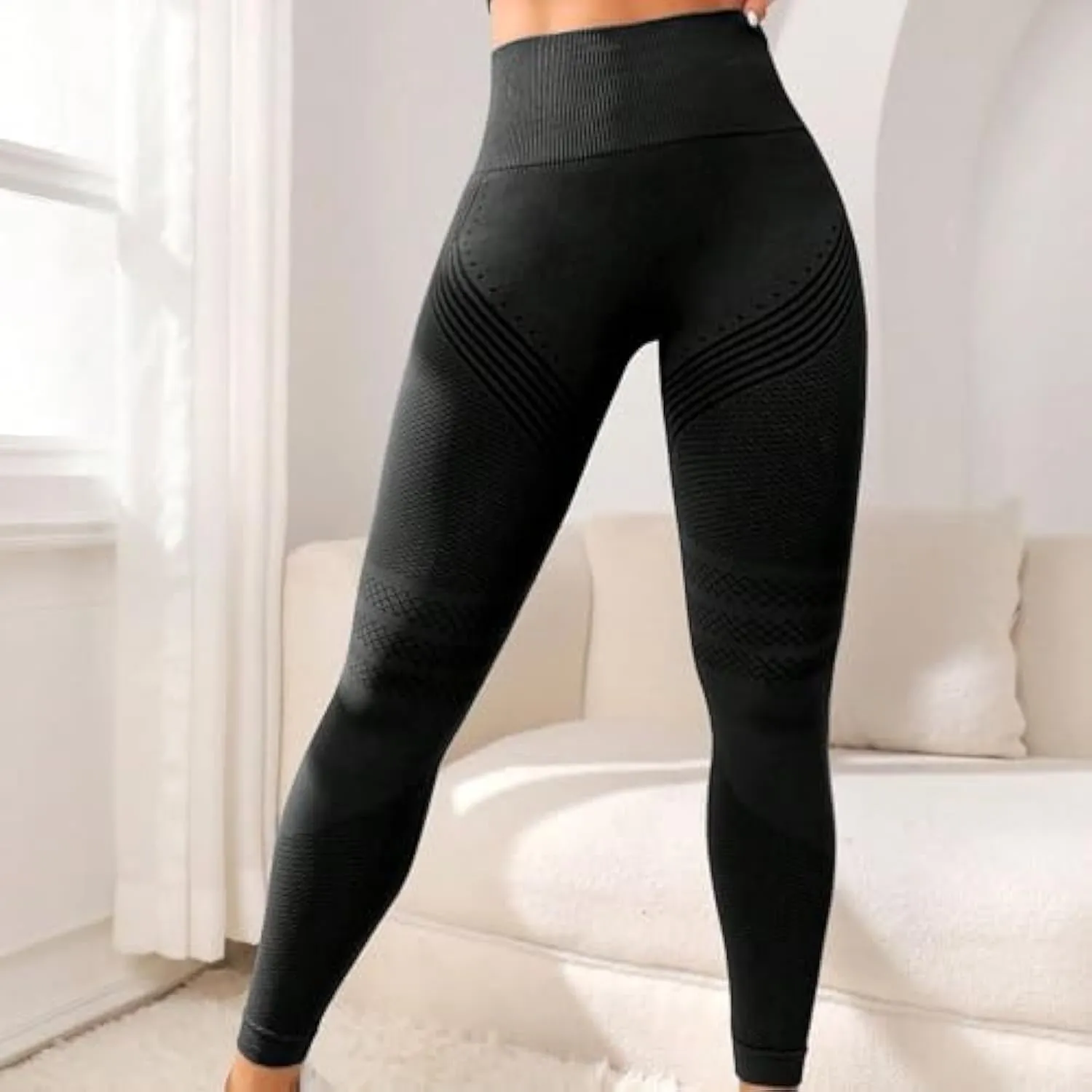 Slimove 3D Leggings, High Waist Tummy Control Scrunch Butt Lifting Seamless Workout Yoga Pants with Pockets