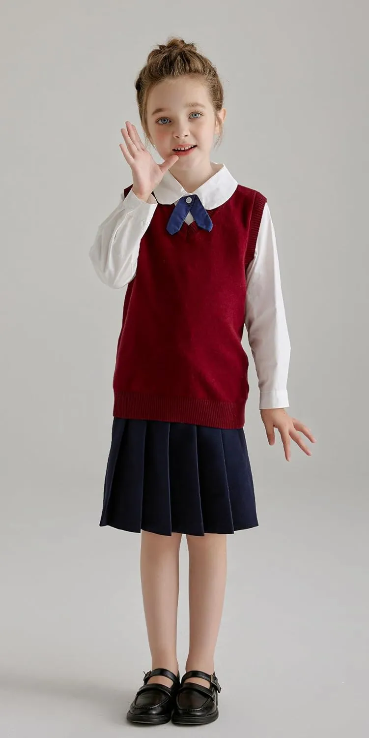 SMINLING Pinker Boys Girls School Uniform Sweater Vest V-Neck Soft Cotton Pullover
