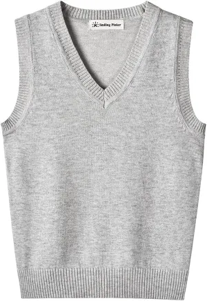 SMINLING Pinker Boys Girls School Uniform Sweater Vest V-Neck Soft Cotton Pullover