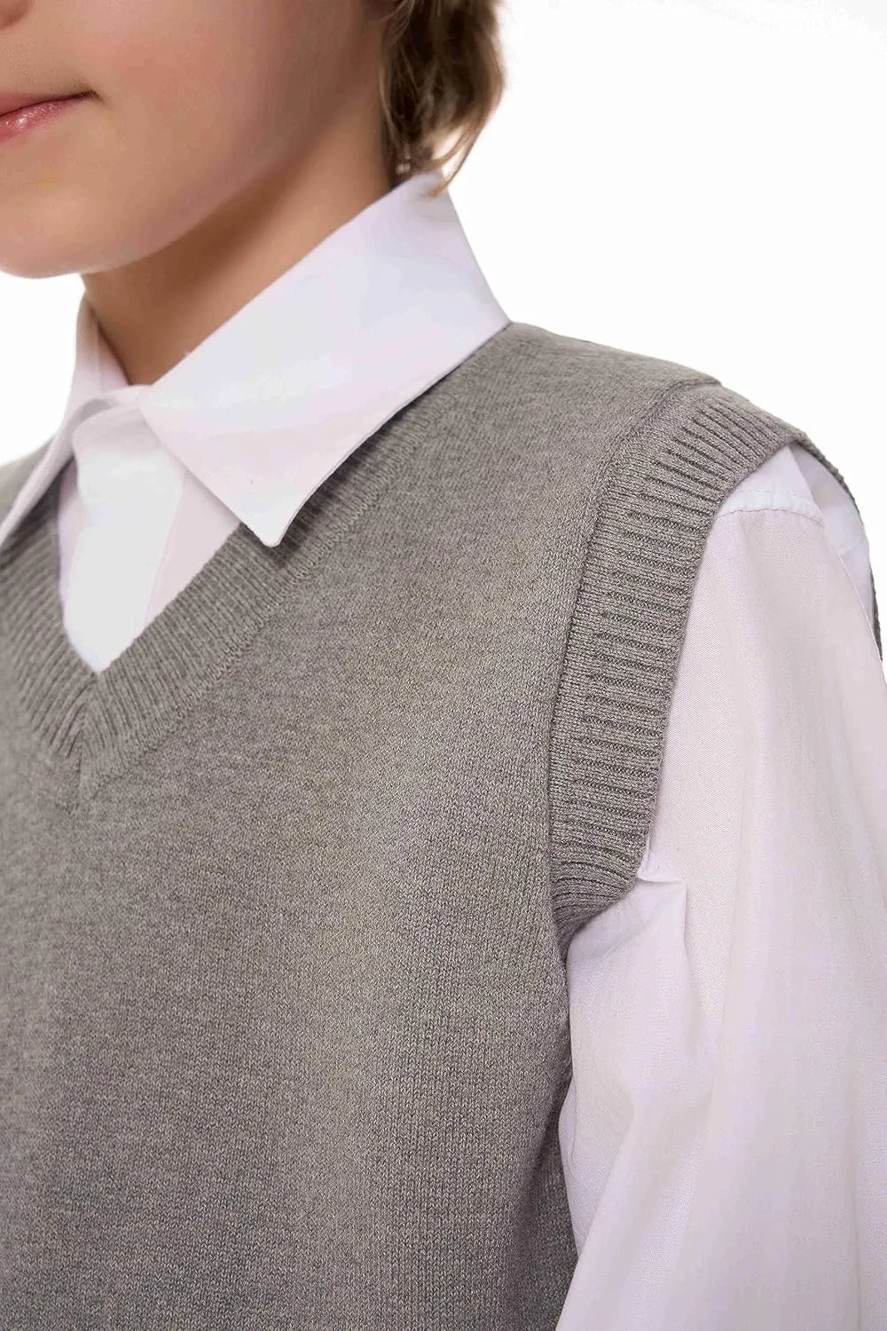 SMINLING Pinker Boys Girls School Uniform Sweater Vest V-Neck Soft Cotton Pullover