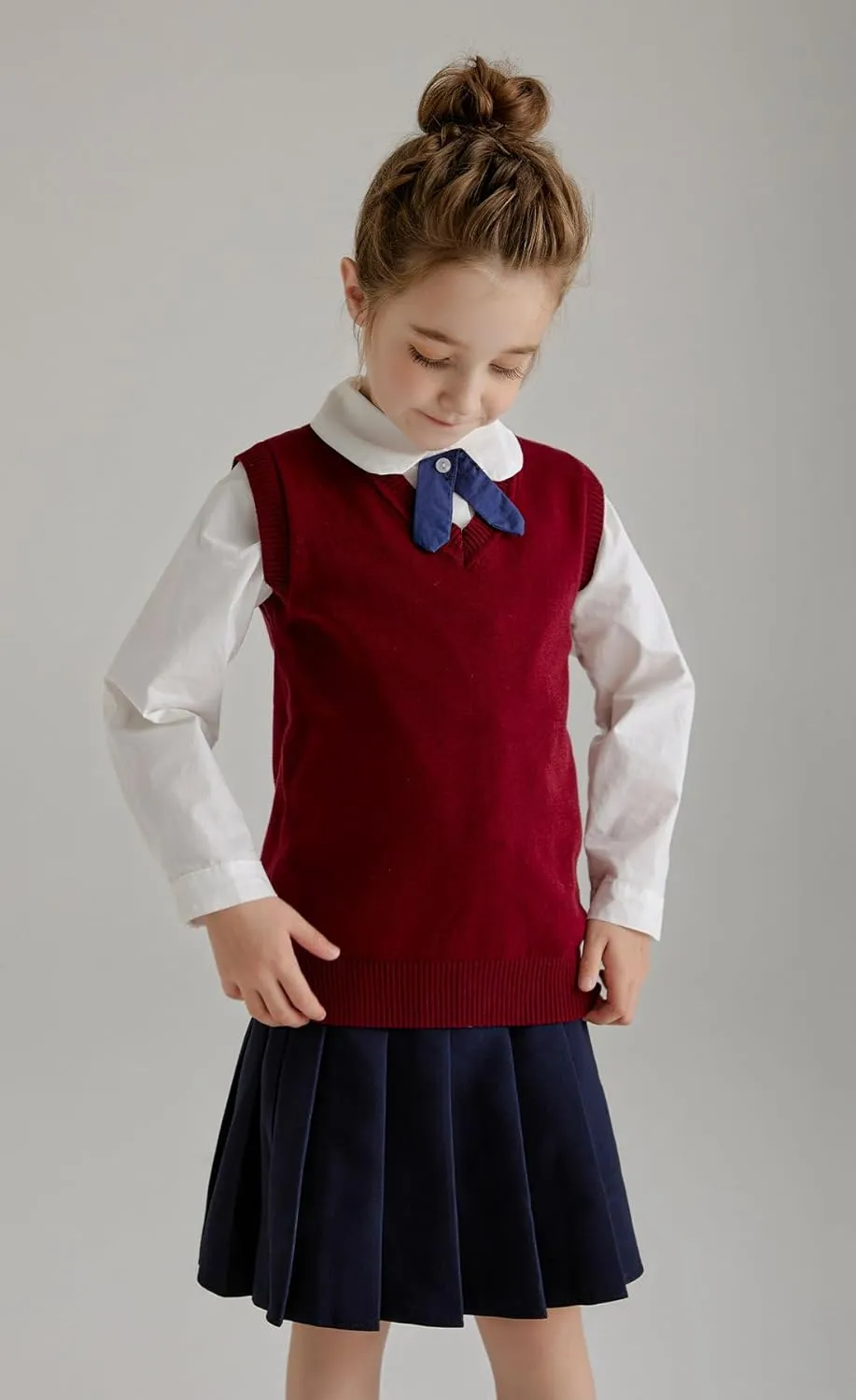 SMINLING Pinker Boys Girls School Uniform Sweater Vest V-Neck Soft Cotton Pullover