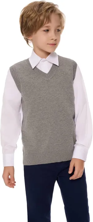 SMINLING Pinker Boys Girls School Uniform Sweater Vest V-Neck Soft Cotton Pullover