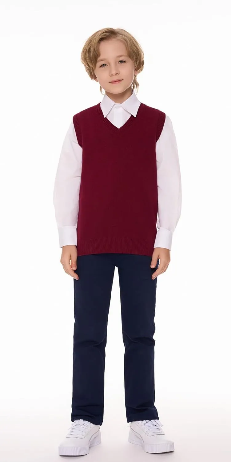 SMINLING Pinker Boys Girls School Uniform Sweater Vest V-Neck Soft Cotton Pullover