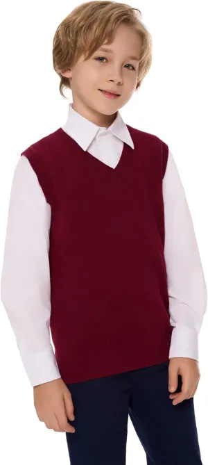 SMINLING Pinker Boys Girls School Uniform Sweater Vest V-Neck Soft Cotton Pullover