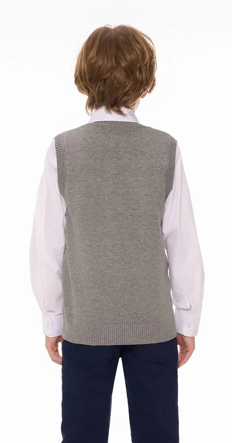 SMINLING Pinker Boys Girls School Uniform Sweater Vest V-Neck Soft Cotton Pullover