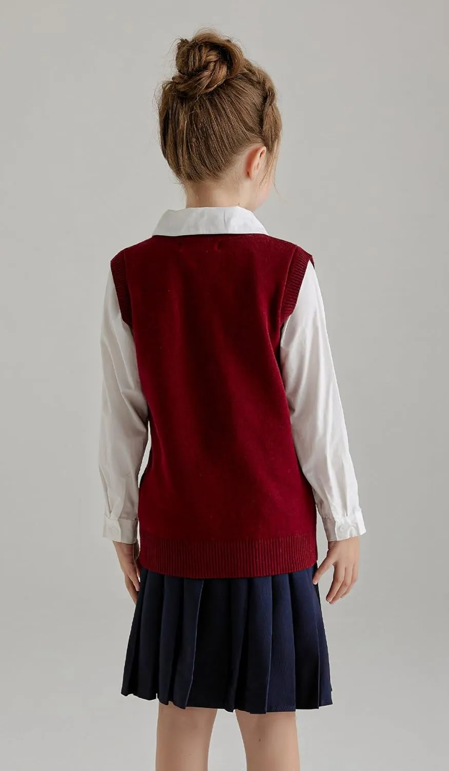 SMINLING Pinker Boys Girls School Uniform Sweater Vest V-Neck Soft Cotton Pullover