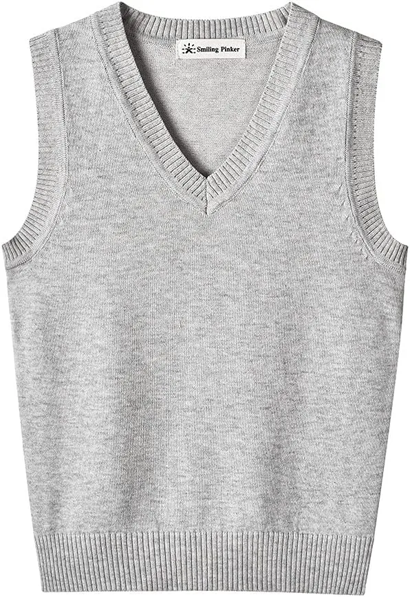 SMINLING Pinker Boys Girls School Uniform Sweater Vest V-Neck Soft Cotton Pullover