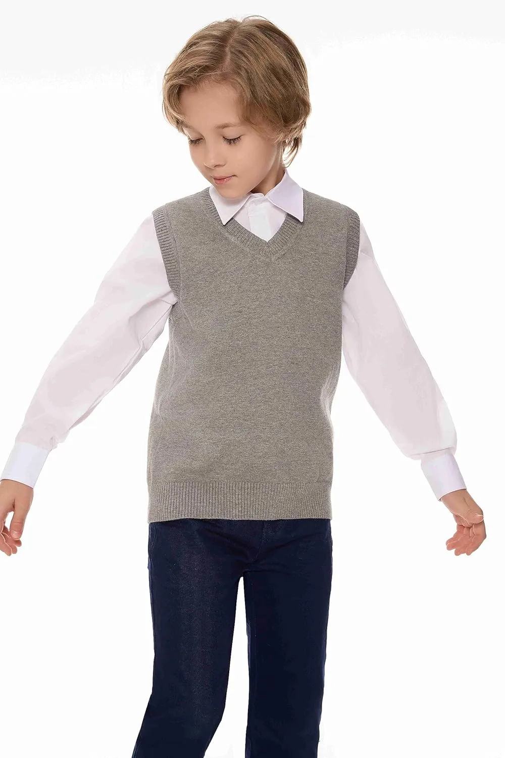 SMINLING Pinker Boys Girls School Uniform Sweater Vest V-Neck Soft Cotton Pullover