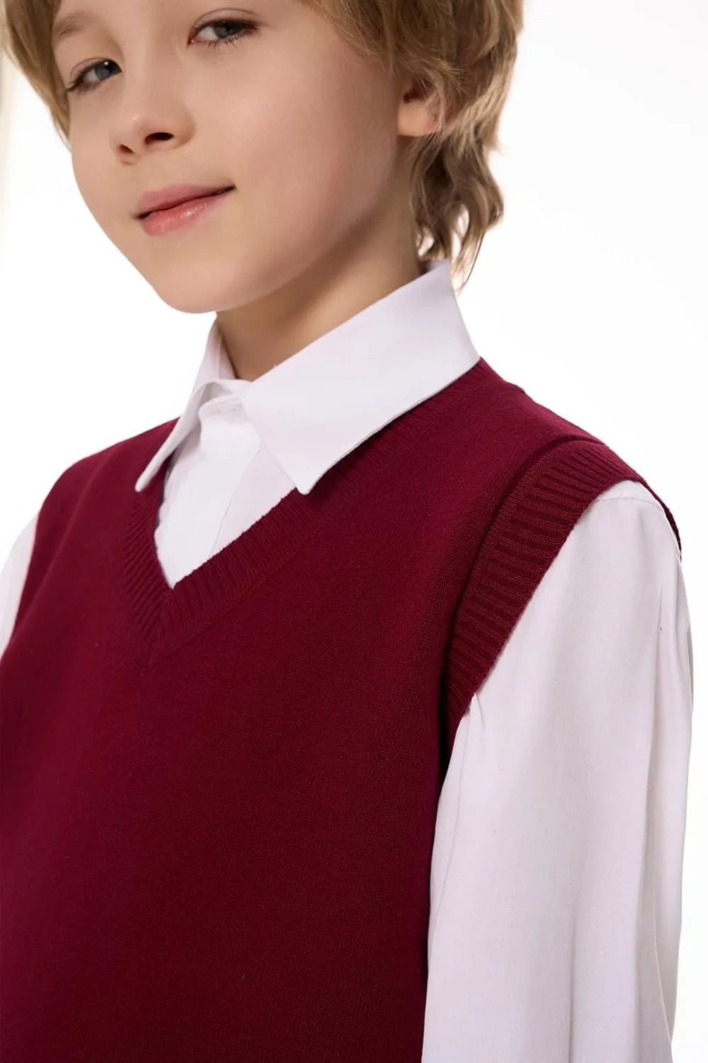 SMINLING Pinker Boys Girls School Uniform Sweater Vest V-Neck Soft Cotton Pullover
