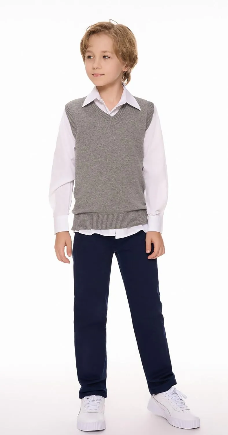 SMINLING Pinker Boys Girls School Uniform Sweater Vest V-Neck Soft Cotton Pullover