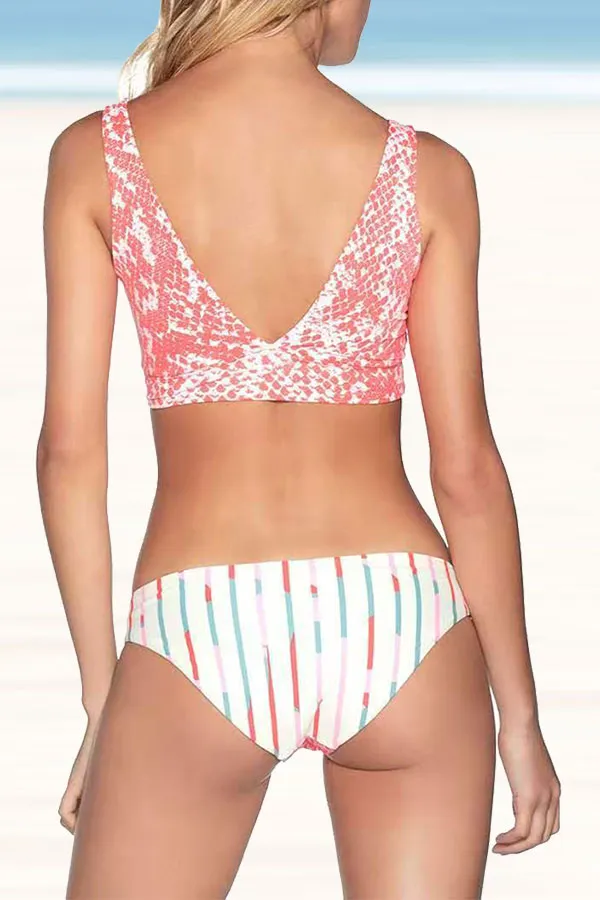 Snake Print Stylish Lace-Up Bikini