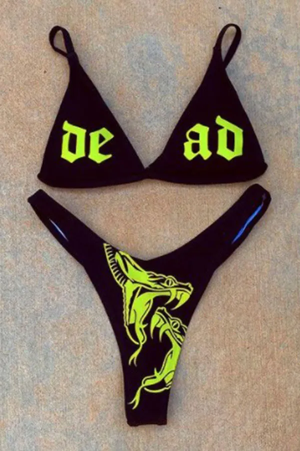 Snake&Letter Print Stylish Beach Bikini