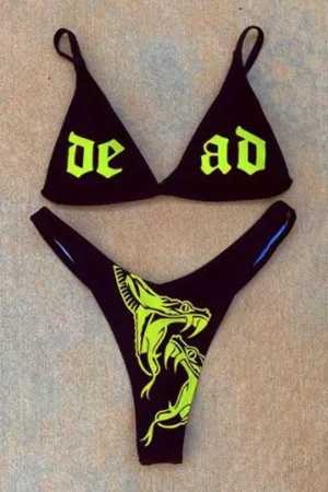 Snake&Letter Print Stylish Beach Bikini
