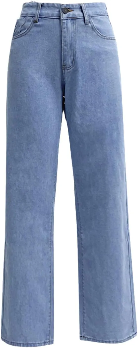 Solid Color Comfortable Casual Straight Jeans Women's Commuter Versatile Denim Pants High Waist Stretch Trousers