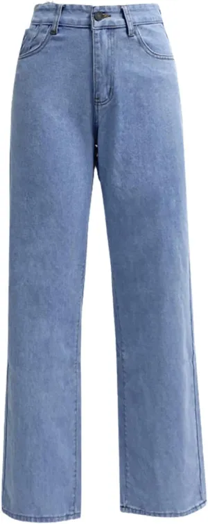 Solid Color Comfortable Casual Straight Jeans Women's Commuter Versatile Denim Pants High Waist Stretch Trousers