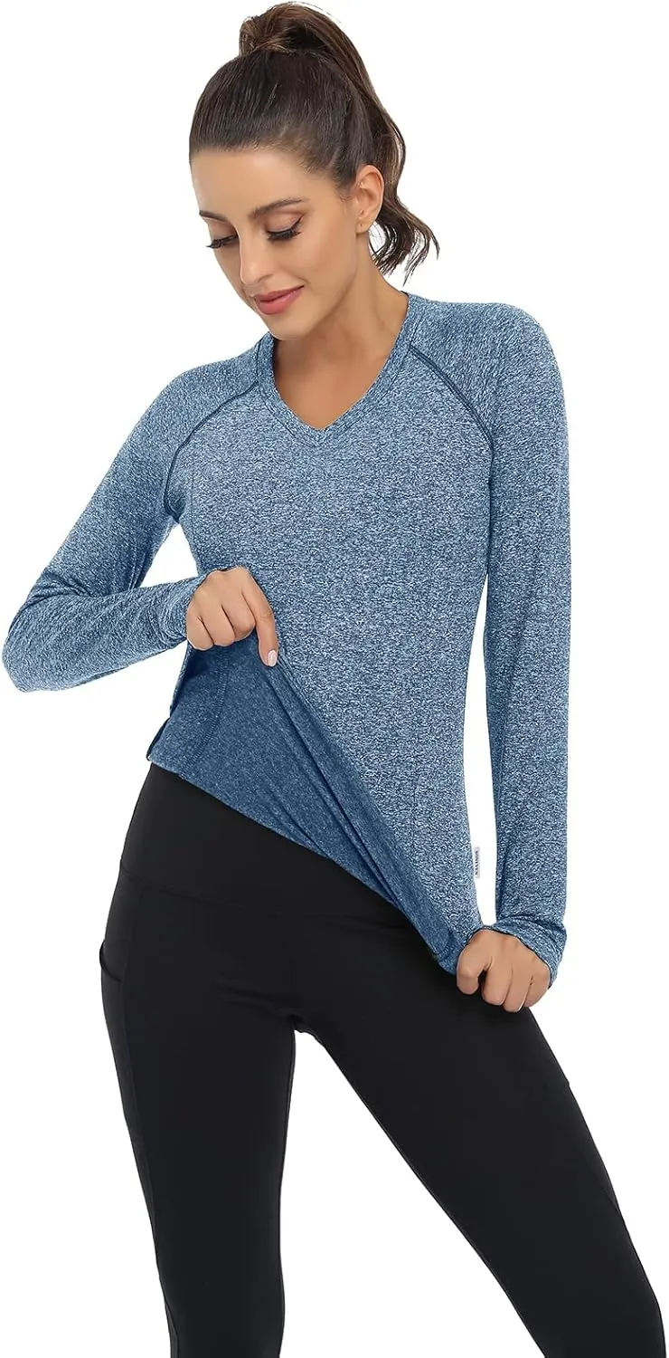 Soneven Women's Thermal Fleece Running Shirts Compression Shirts Quick Dry Workout Pullover Tops with Thumb Holes