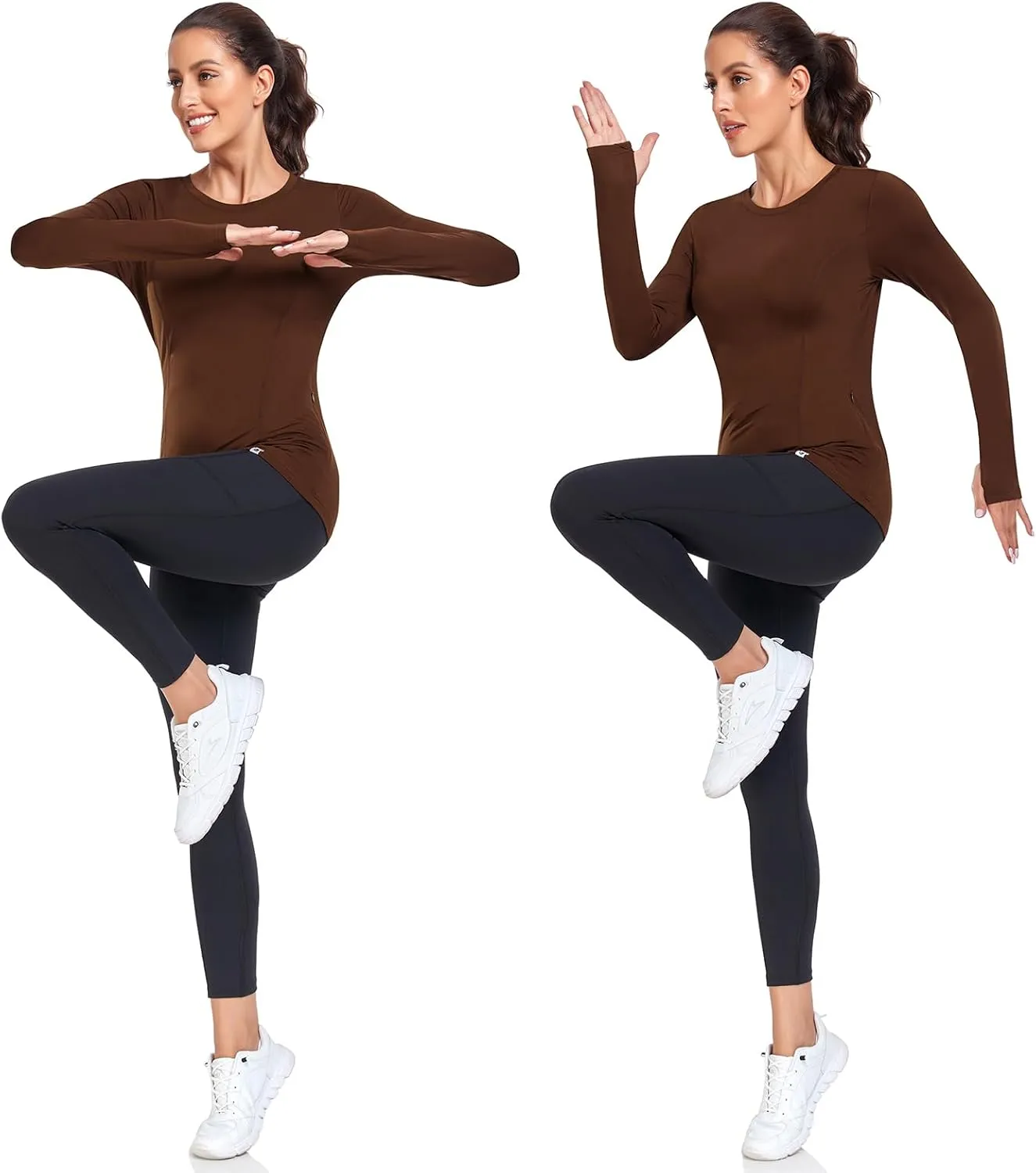 Soneven Women's Thermal Fleece Running Shirts Compression Shirts Quick Dry Workout Pullover Tops with Thumb Holes