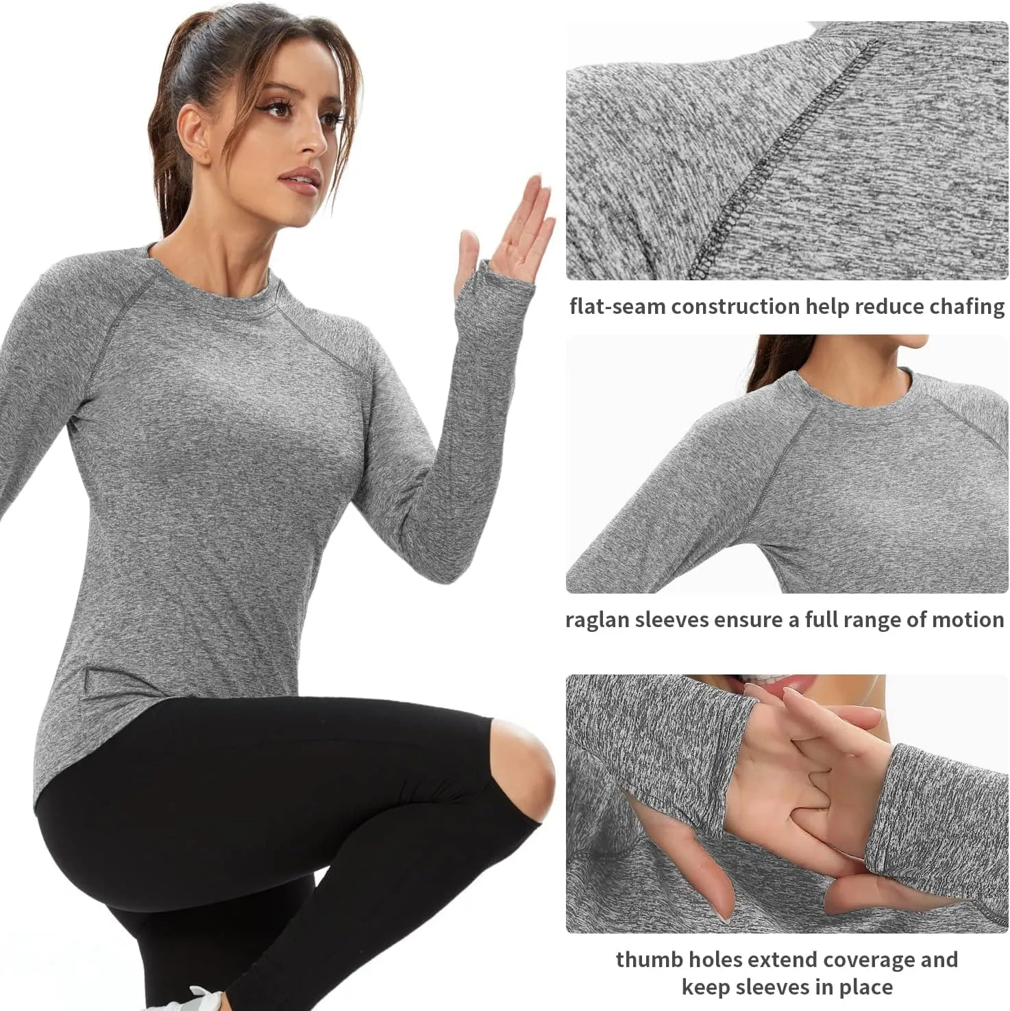 Soneven Women's Thermal Fleece Running Shirts Compression Shirts Quick Dry Workout Pullover Tops with Thumb Holes