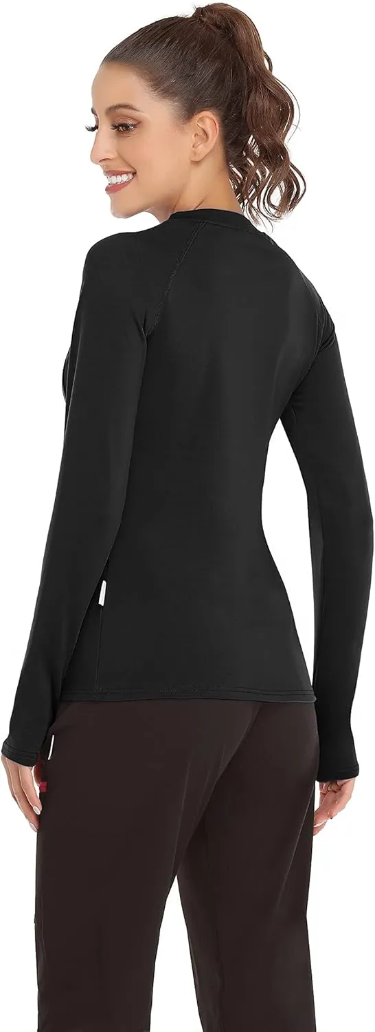 Soneven Women's Thermal Fleece Running Shirts Compression Shirts Quick Dry Workout Pullover Tops with Thumb Holes
