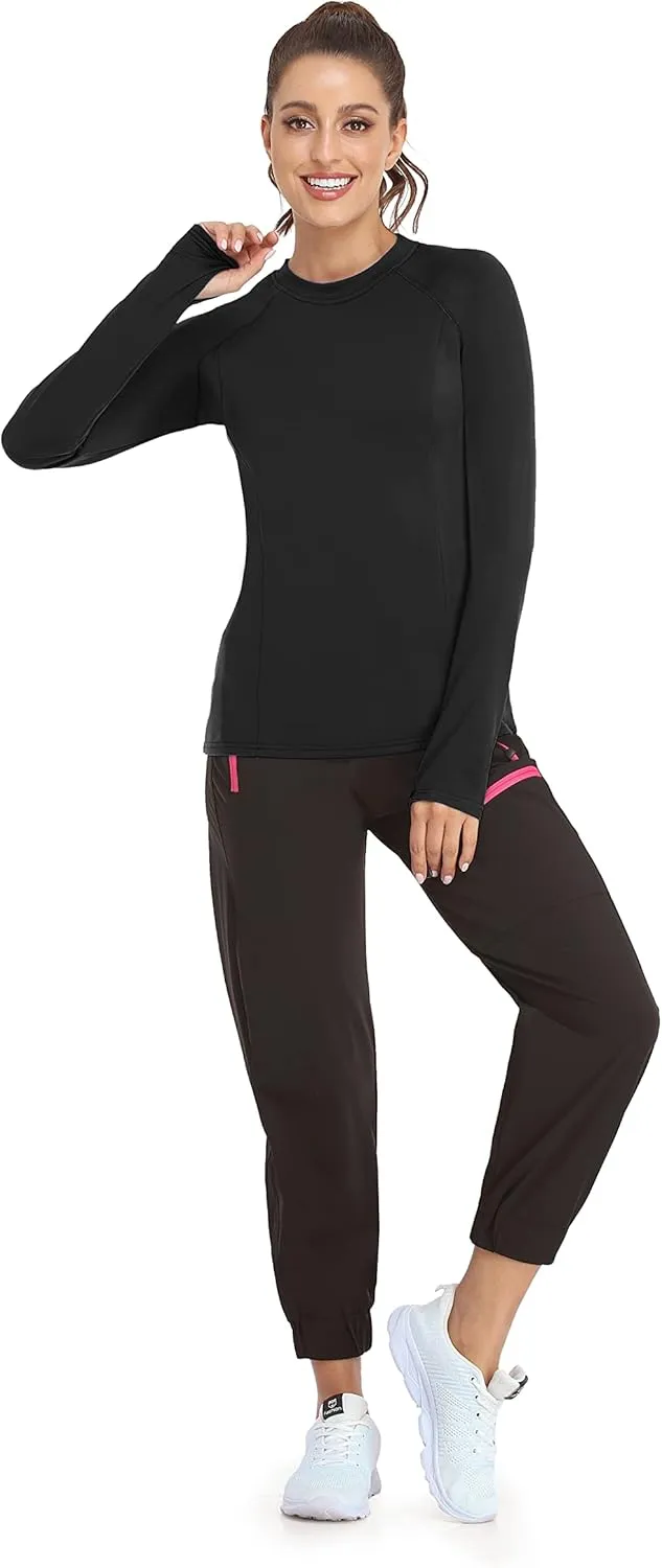Soneven Women's Thermal Fleece Running Shirts Compression Shirts Quick Dry Workout Pullover Tops with Thumb Holes