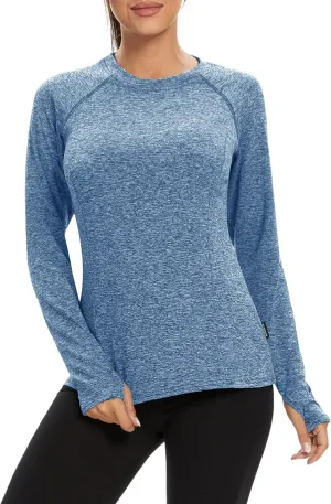 Soneven Women's Thermal Fleece Running Shirts Compression Shirts Quick Dry Workout Pullover Tops with Thumb Holes