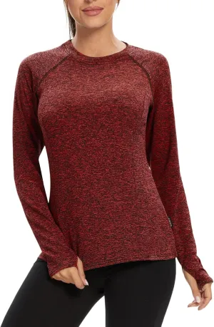 Soneven Women's Thermal Fleece Running Shirts Compression Shirts Quick Dry Workout Pullover Tops with Thumb Holes