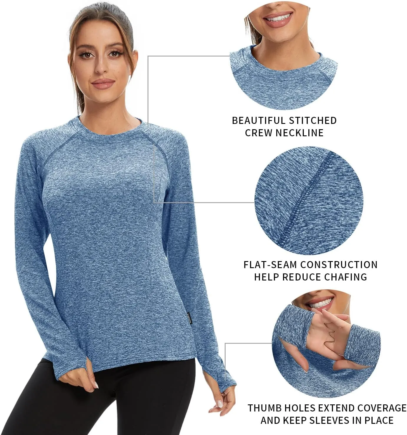 Soneven Women's Thermal Fleece Running Shirts Compression Shirts Quick Dry Workout Pullover Tops with Thumb Holes