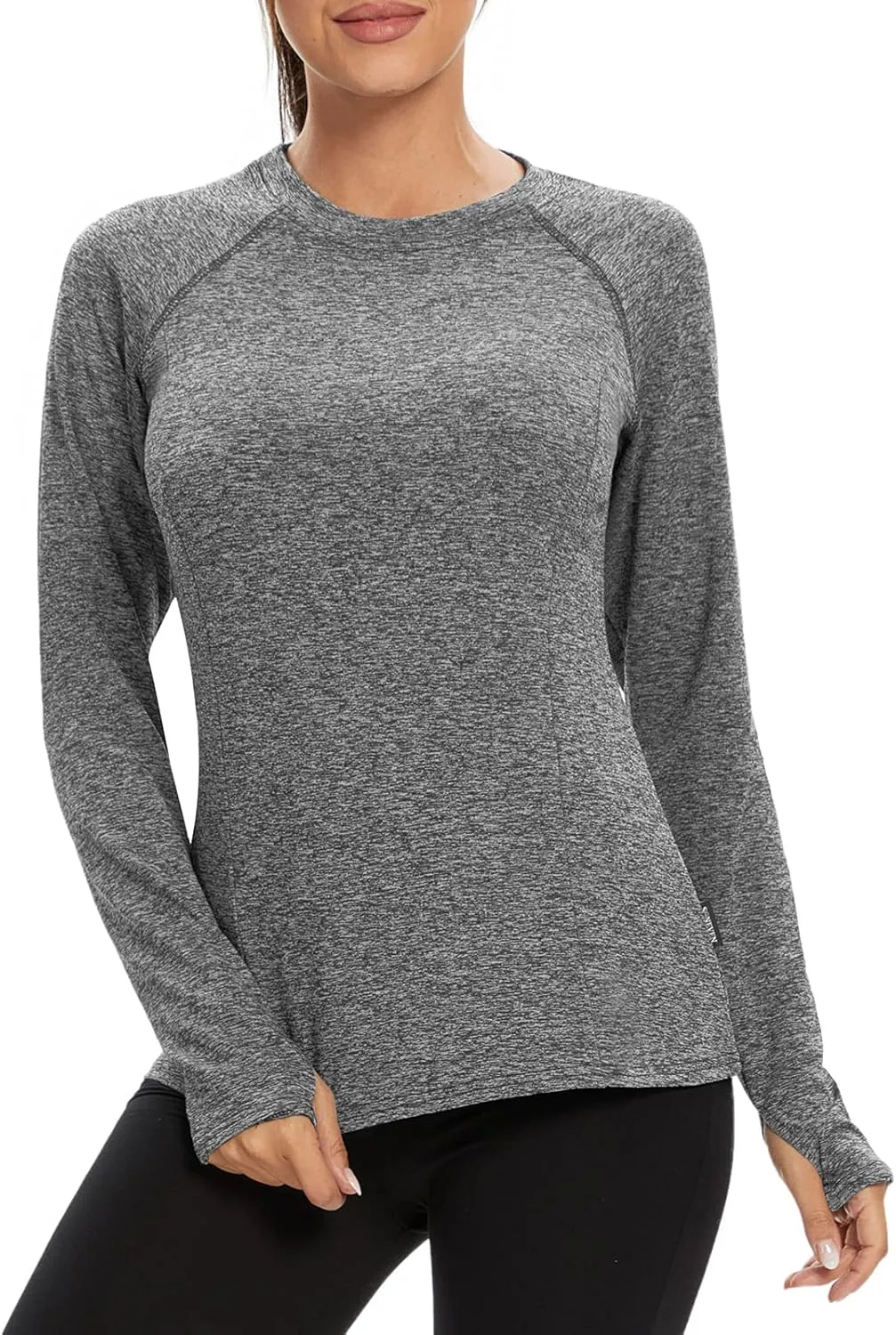 Soneven Women's Thermal Fleece Running Shirts Compression Shirts Quick Dry Workout Pullover Tops with Thumb Holes