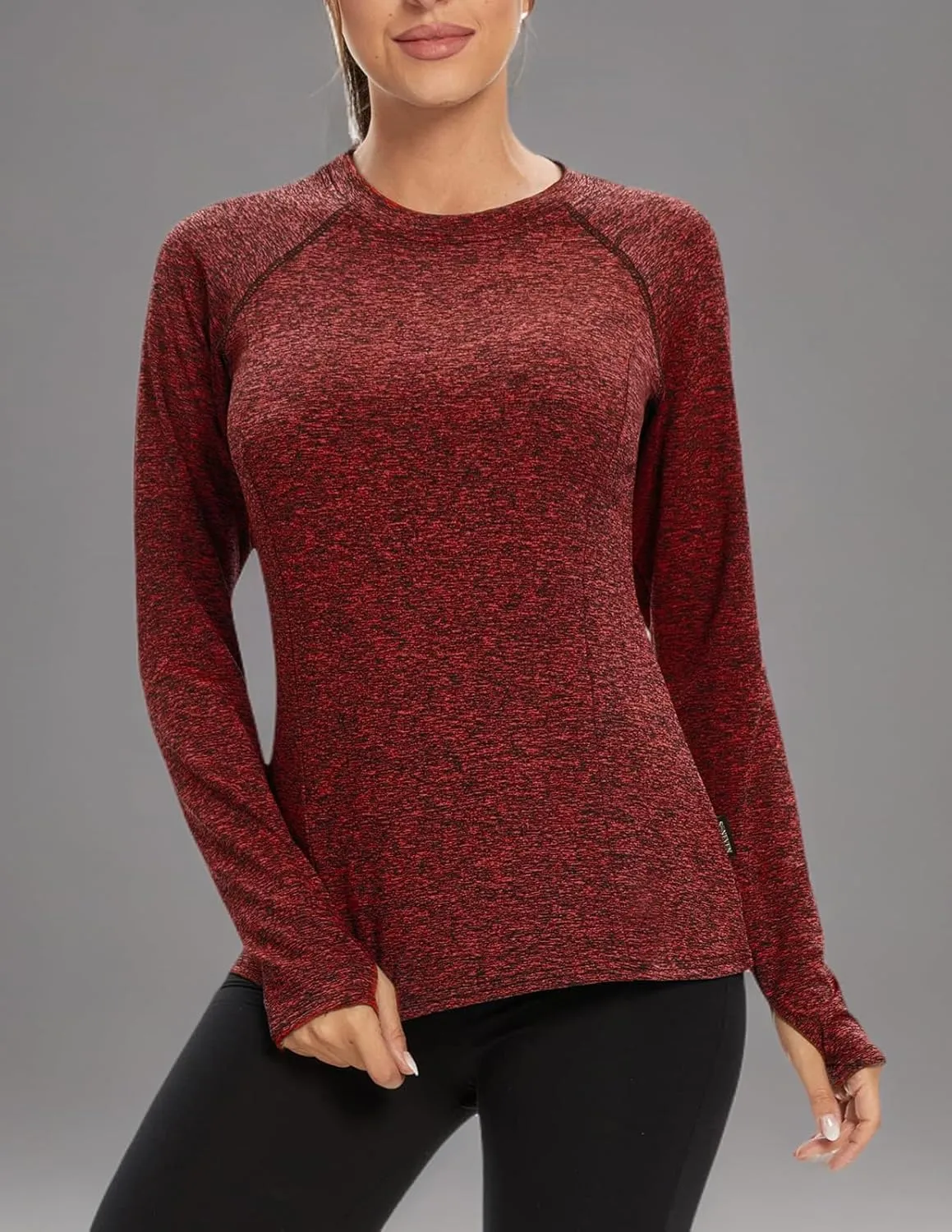 Soneven Women's Thermal Fleece Running Shirts Compression Shirts Quick Dry Workout Pullover Tops with Thumb Holes