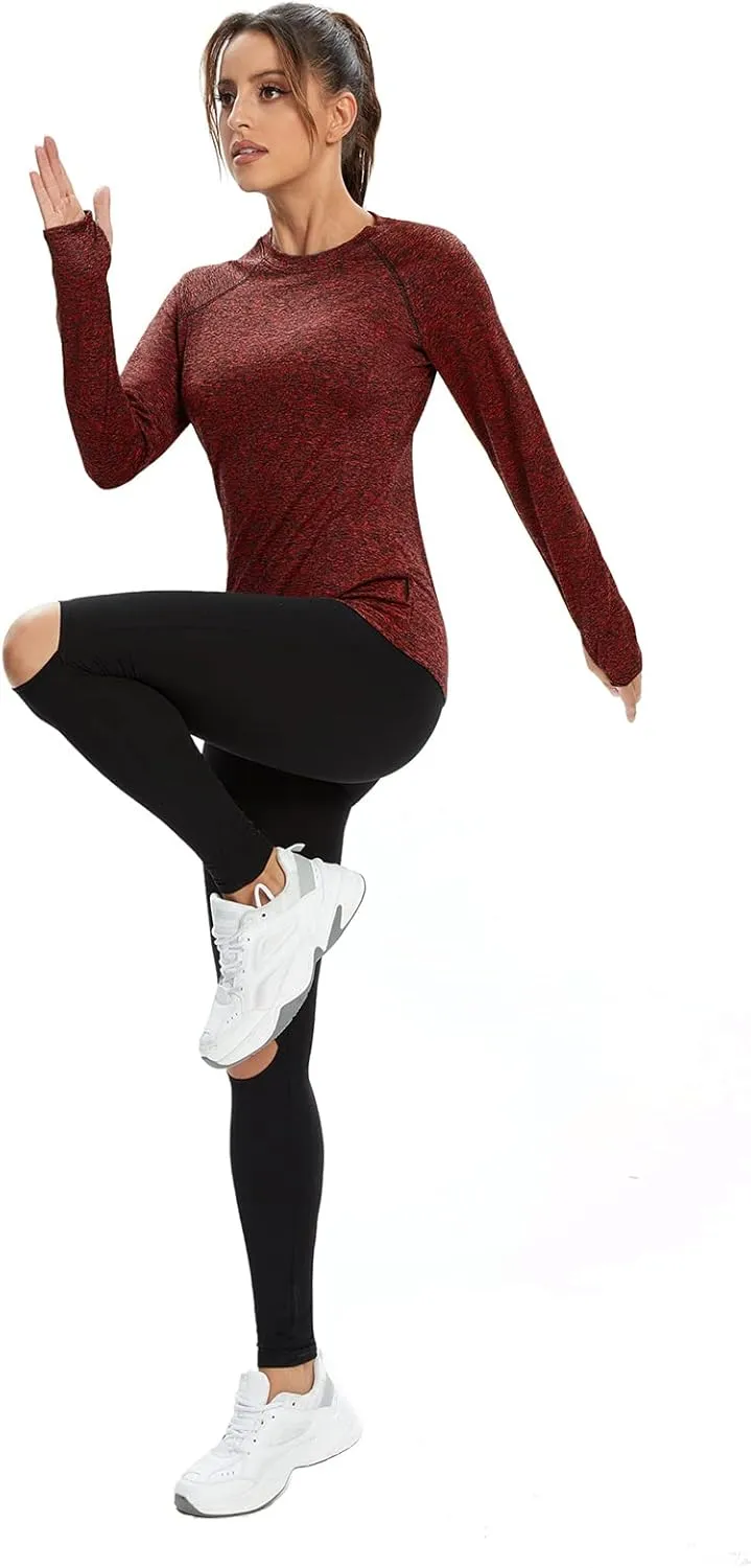 Soneven Women's Thermal Fleece Running Shirts Compression Shirts Quick Dry Workout Pullover Tops with Thumb Holes