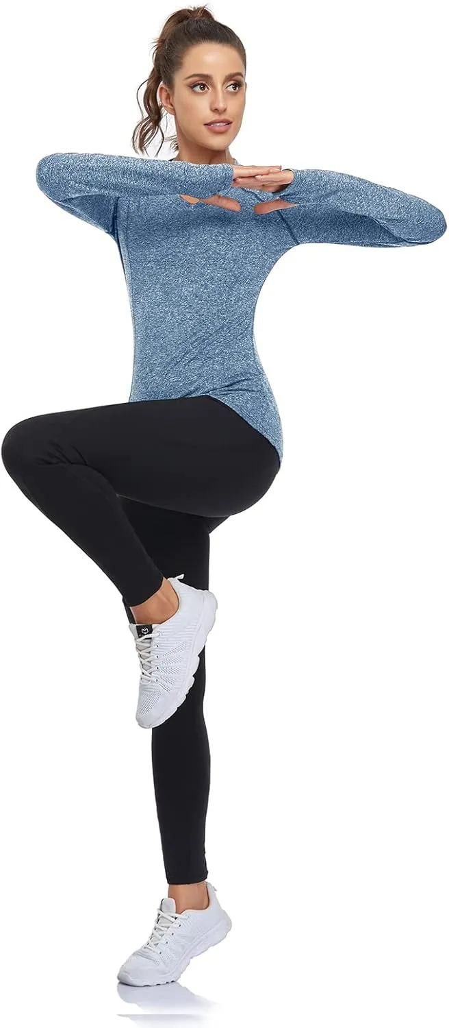 Soneven Women's Thermal Fleece Running Shirts Compression Shirts Quick Dry Workout Pullover Tops with Thumb Holes