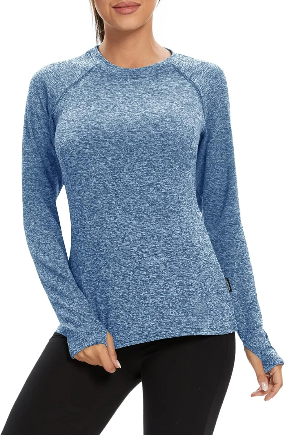 Soneven Women's Thermal Fleece Running Shirts Compression Shirts Quick Dry Workout Pullover Tops with Thumb Holes