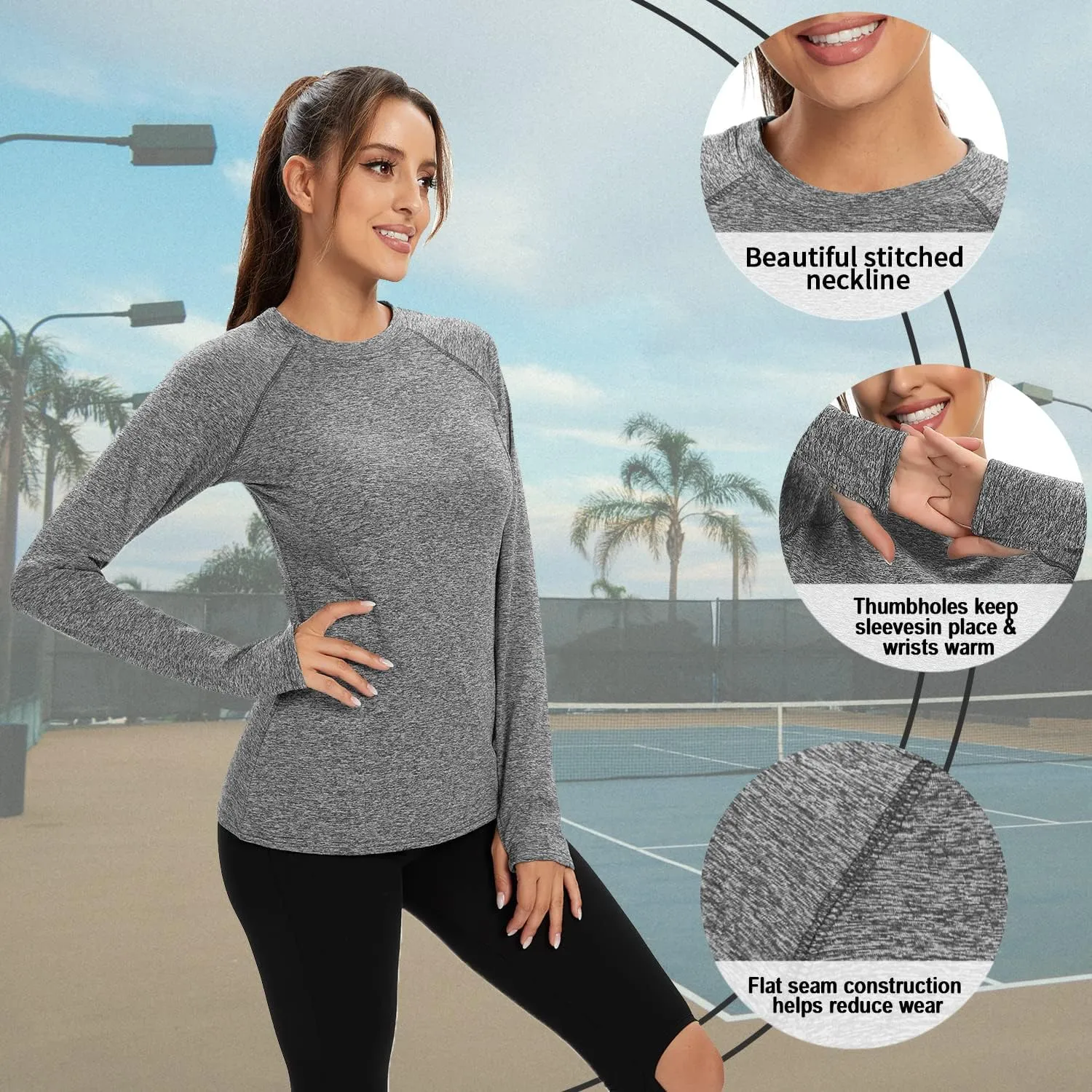 Soneven Women's Thermal Fleece Running Shirts Compression Shirts Quick Dry Workout Pullover Tops with Thumb Holes