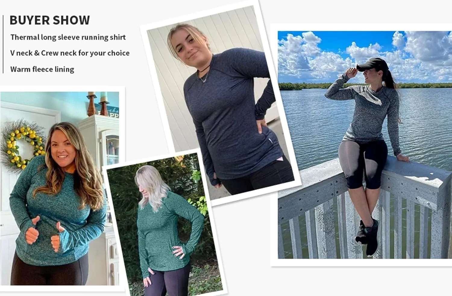 Soneven Women's Thermal Fleece Running Shirts Compression Shirts Quick Dry Workout Pullover Tops with Thumb Holes