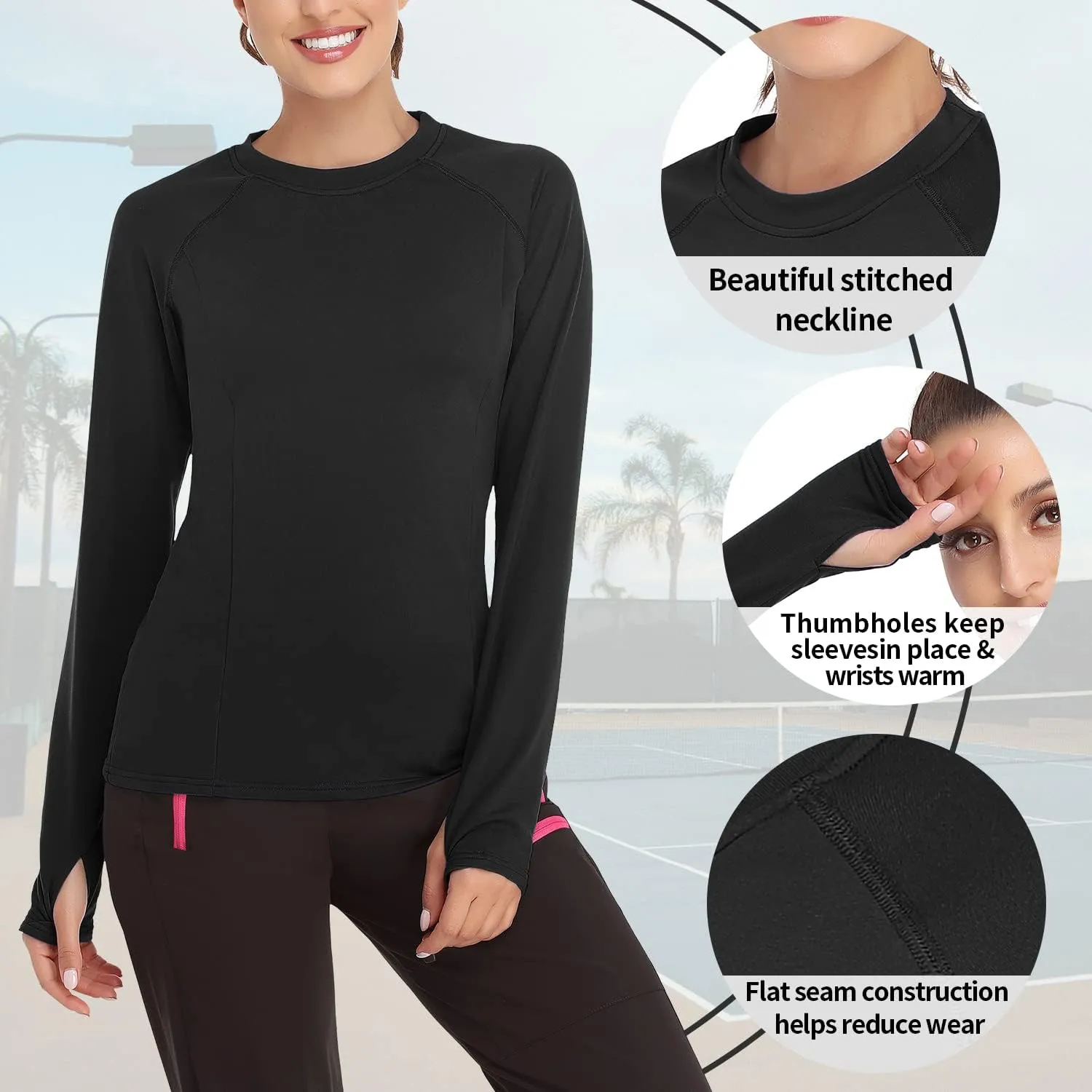 Soneven Women's Thermal Fleece Running Shirts Compression Shirts Quick Dry Workout Pullover Tops with Thumb Holes