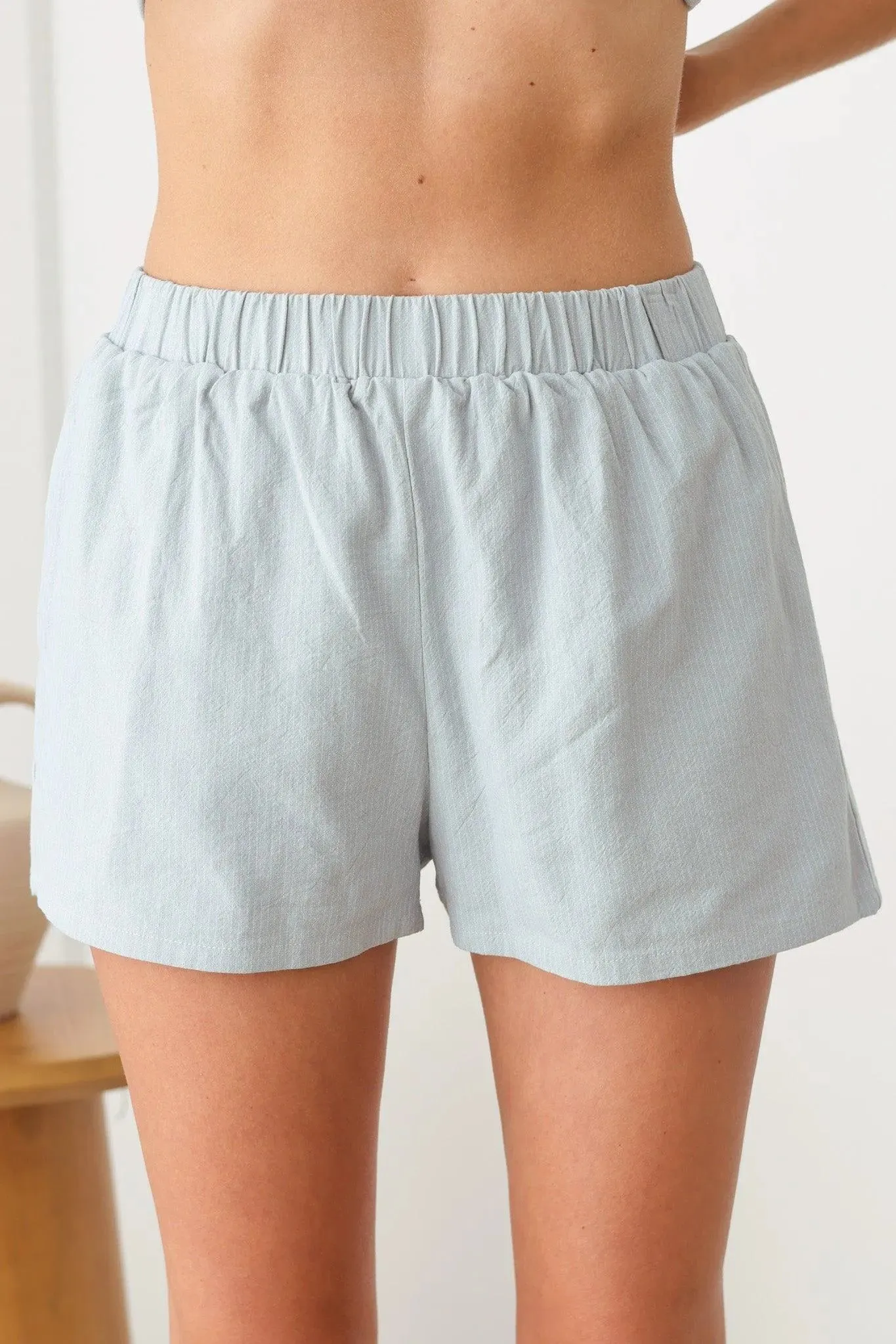 Stripe Pattern Sleeveless Round Neck & Four Pocket Elastic Waist Line Short Set