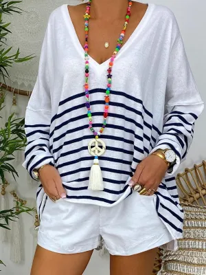 Striped V-Neck Long Sleeve Suit