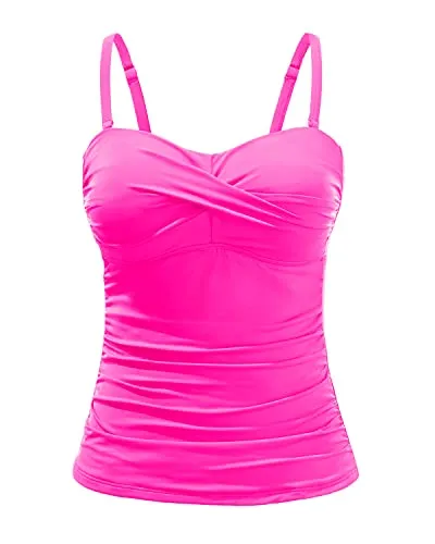 Stylish Tummy Control Tankini Top Women's Twist Front Bandeau Bathing Suit