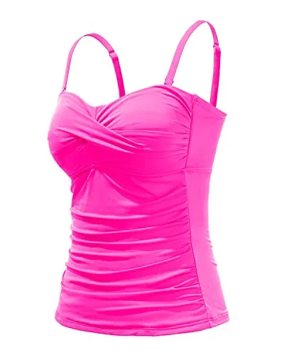 Stylish Tummy Control Tankini Top Women's Twist Front Bandeau Bathing Suit