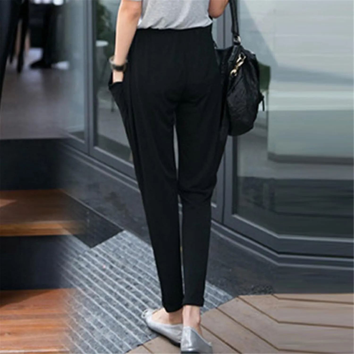 Summer Womens Harem Pants High Waist Loose Straight Ankle-Length Pants Comfortable Casual Capris