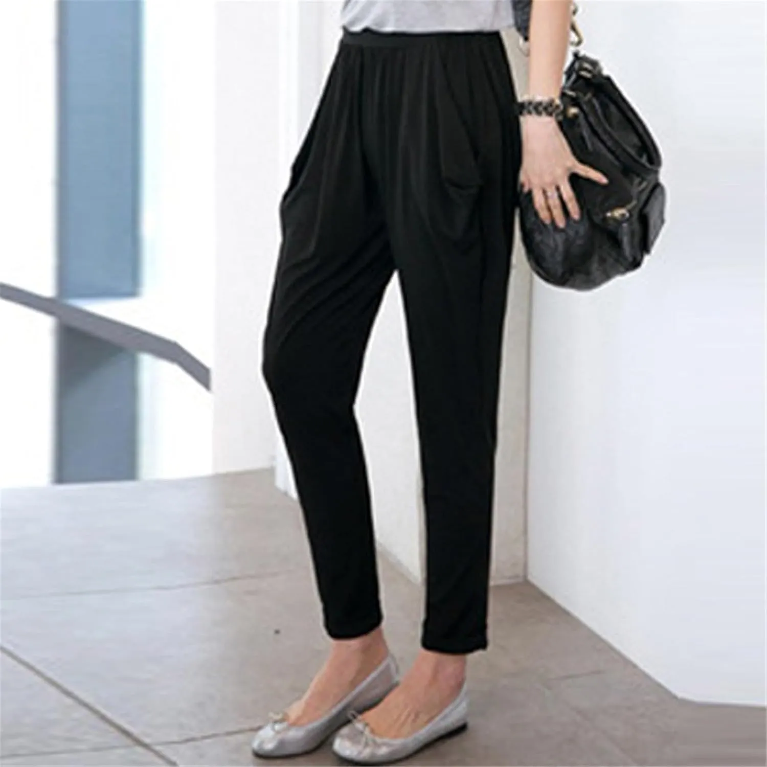 Summer Womens Harem Pants High Waist Loose Straight Ankle-Length Pants Comfortable Casual Capris