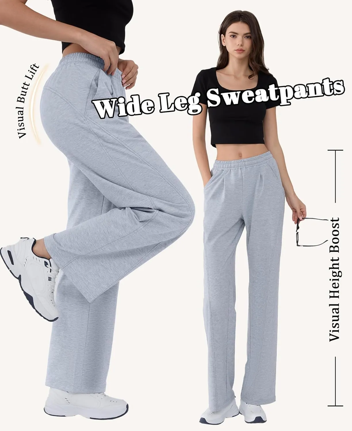Susclude Baggy Sweatpants for Women Y2k Wide Leg Pants Summer High Waisted Drawstring Pleated Lightweight Pants with Pockets