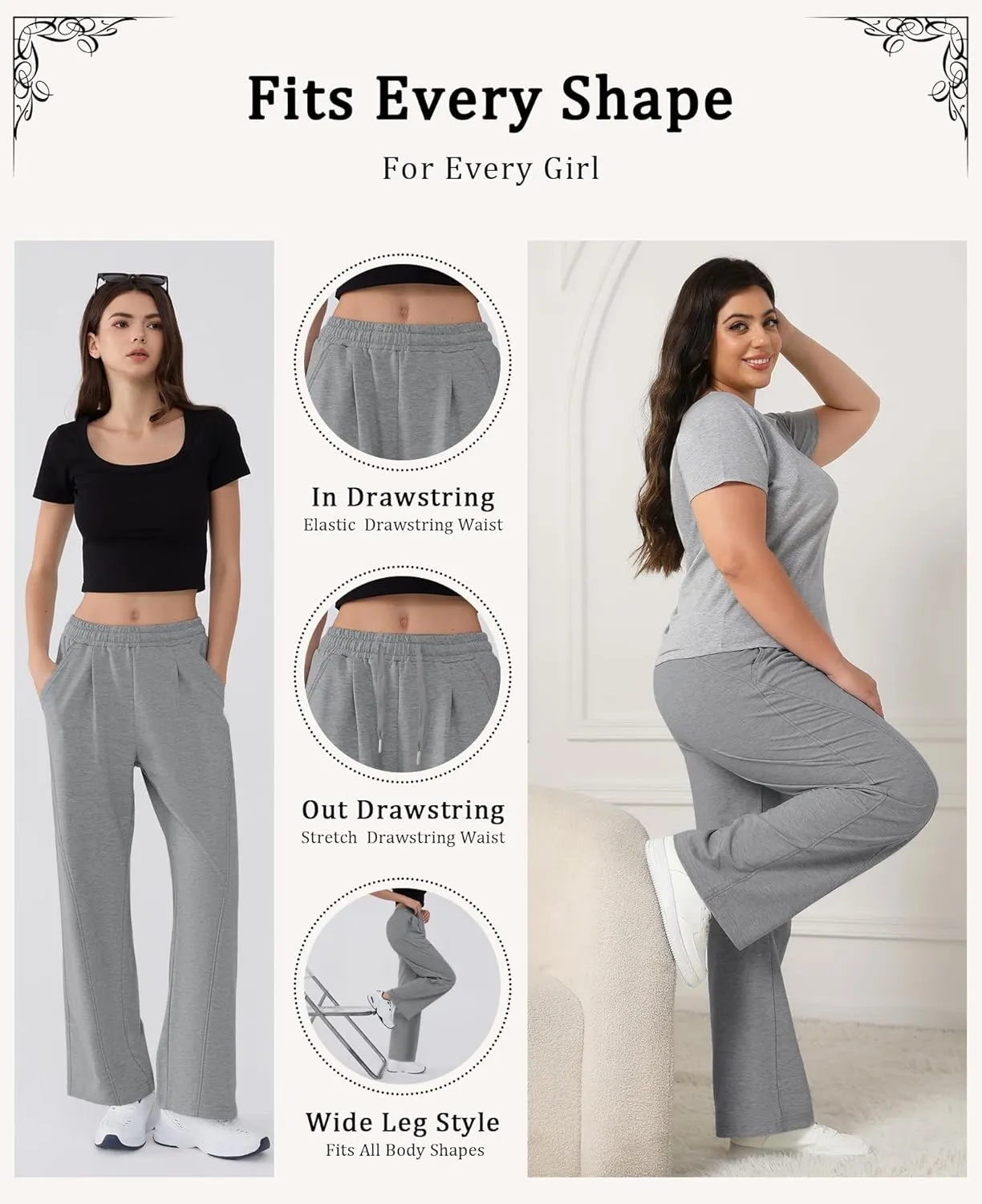Susclude Baggy Sweatpants for Women Y2k Wide Leg Pants Summer High Waisted Drawstring Pleated Lightweight Pants with Pockets