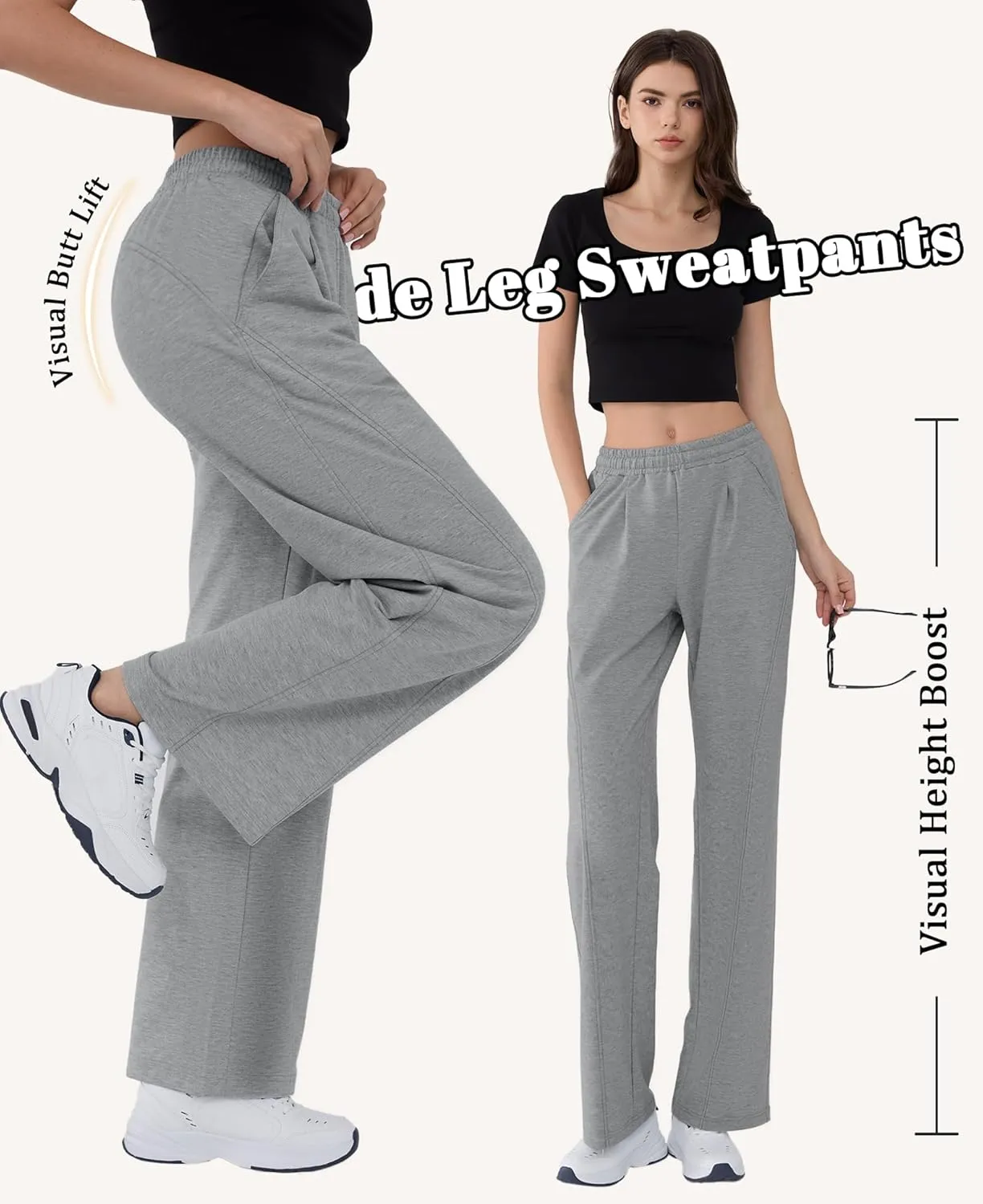 Susclude Baggy Sweatpants for Women Y2k Wide Leg Pants Summer High Waisted Drawstring Pleated Lightweight Pants with Pockets