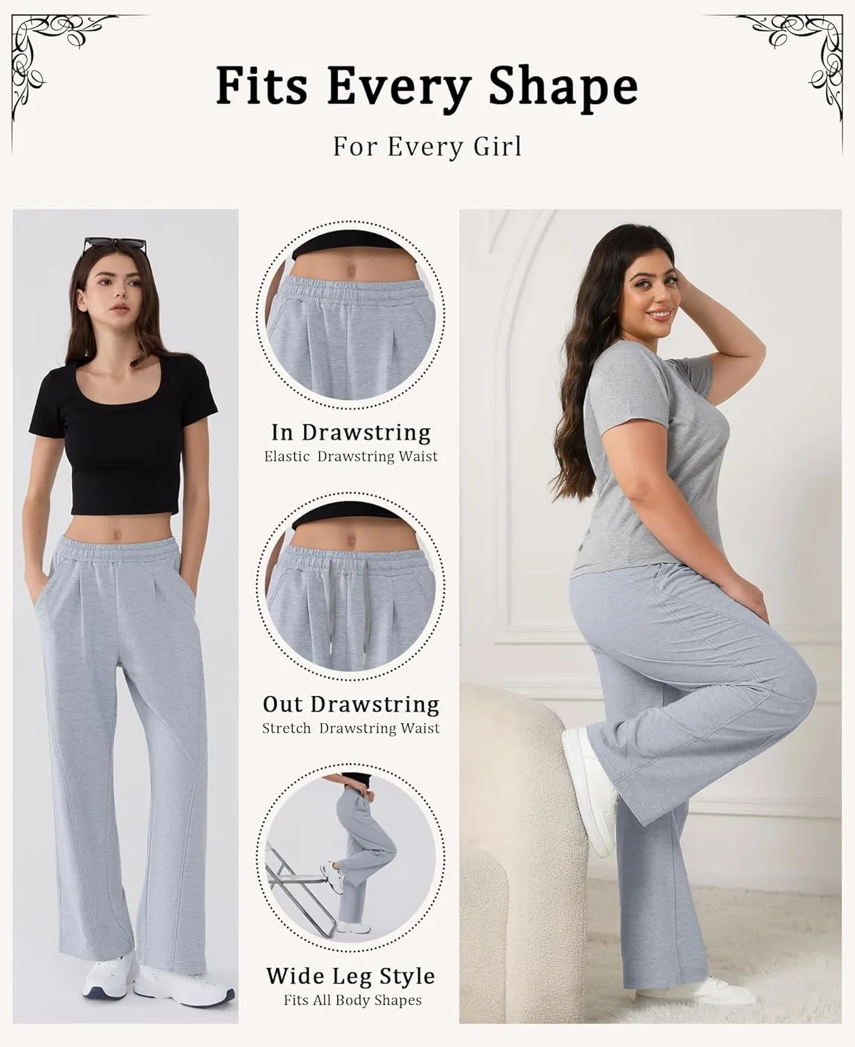 Susclude Baggy Sweatpants for Women Y2k Wide Leg Pants Summer High Waisted Drawstring Pleated Lightweight Pants with Pockets