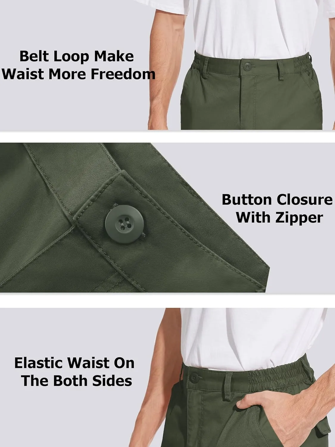 TACVASEN Men's Cargo Short 7 Pockets Comfortable Cotton Elastic Waist Causal Work Shorts