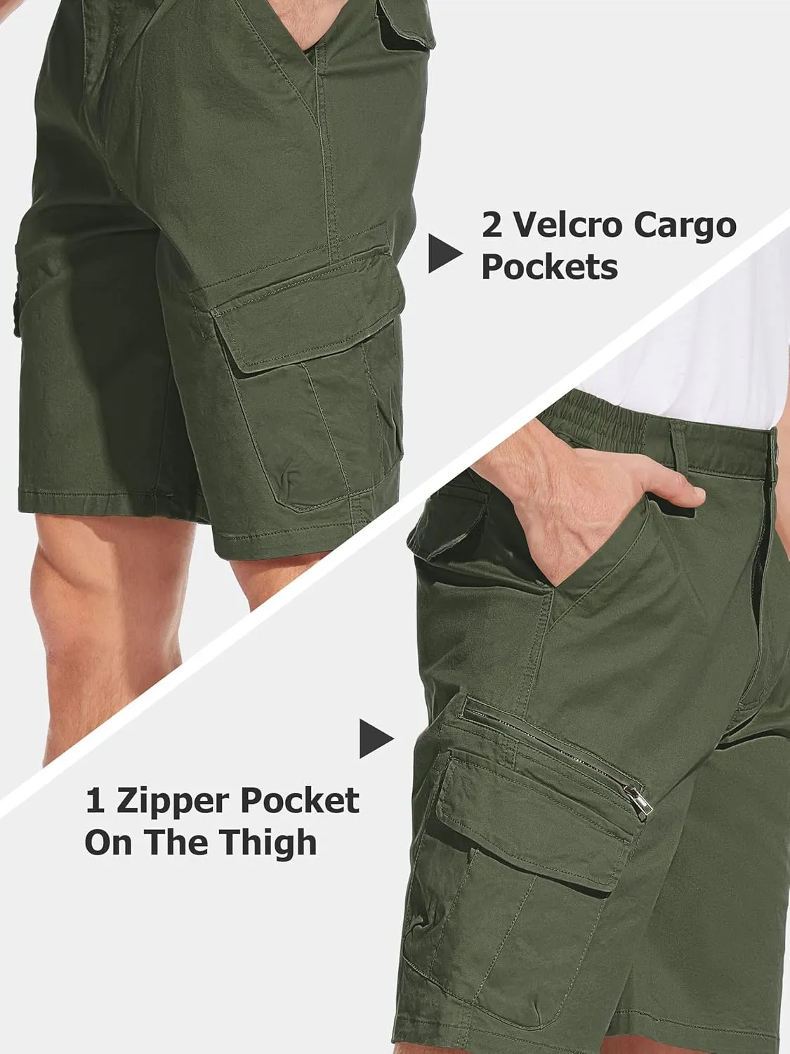 TACVASEN Men's Cargo Short 7 Pockets Comfortable Cotton Elastic Waist Causal Work Shorts